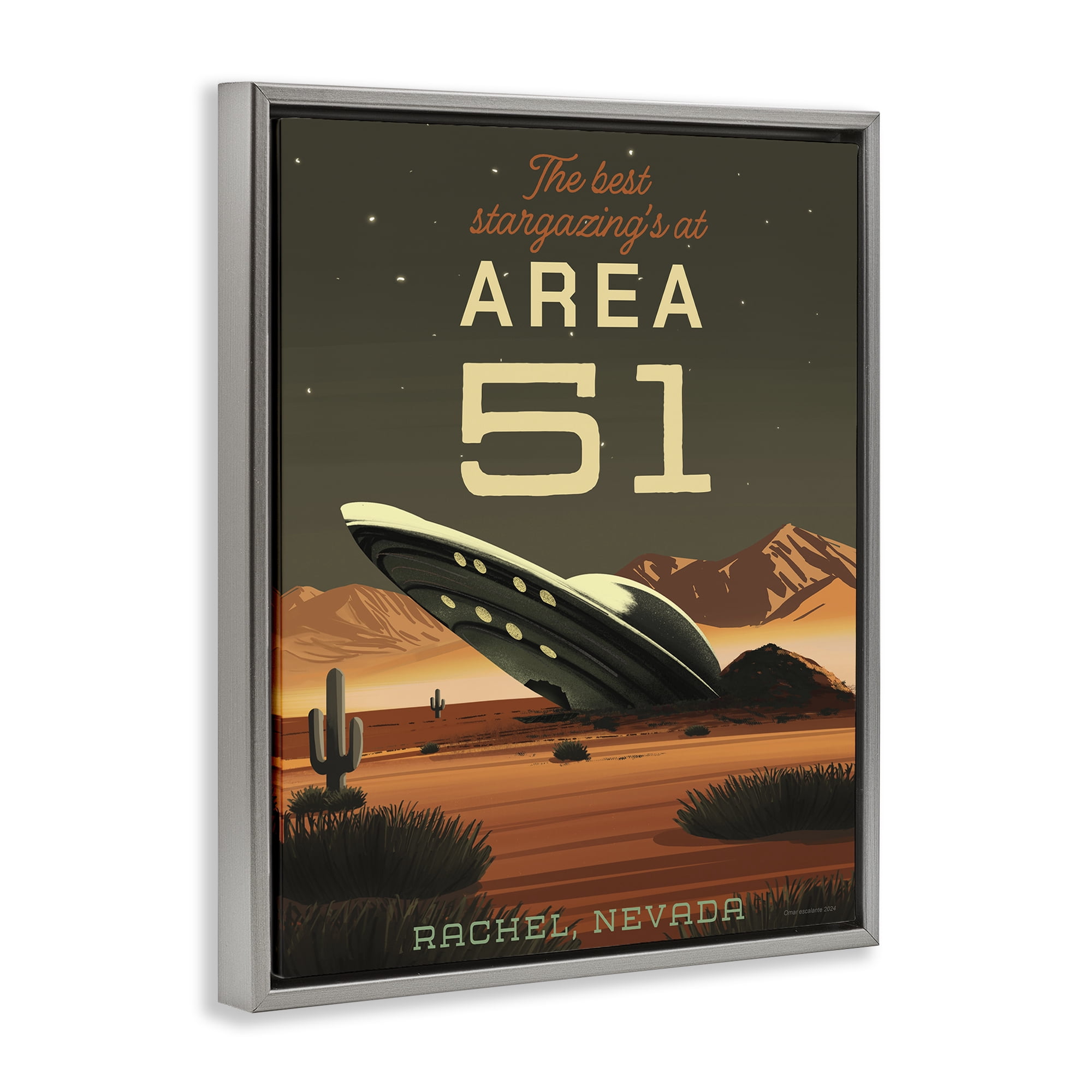 Stupell Industries Stargazing Area 51 Gray Framed Floater Canvas Wall Art, design by Omar Escalante