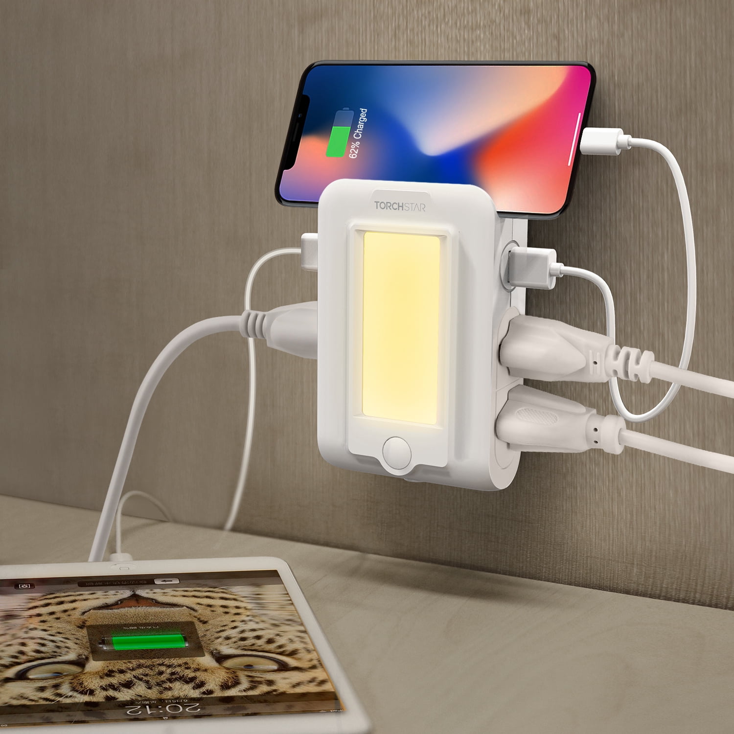 2 Pack Night Light Surge Protector Outlet with USB Ports, 2 USB Ports, 4 AC Outlets, Dusk to Dawn Nightlight