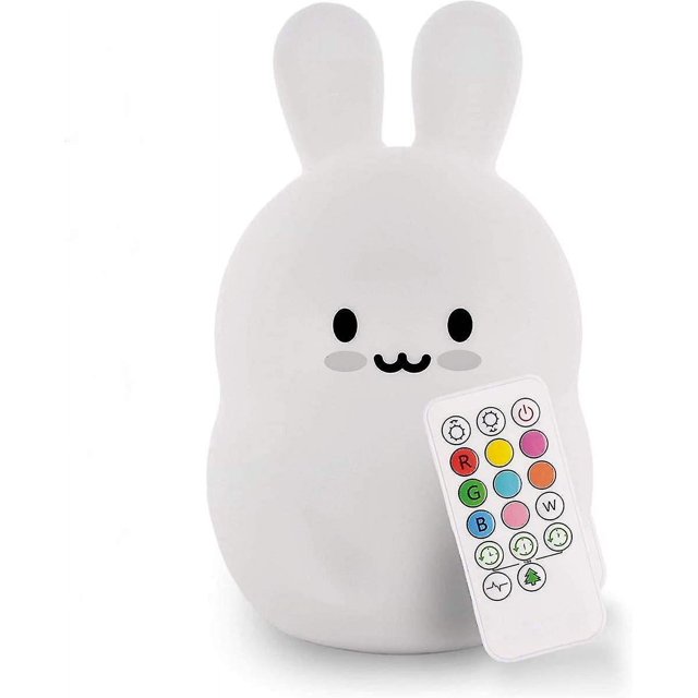 Luz Nocturna Para Niños, Lámpara De Noche De Silicona Con Led Conejo / Lámpara Para Guardería / Luz Nocturna Recargable - Brillo Y Color Ajustables / Configuración De Tiempo / Toque