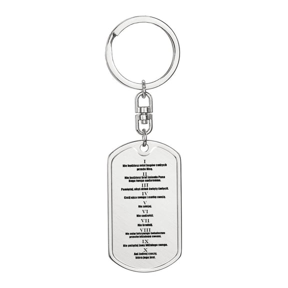 Ten Commandments Polish Przykazań Bożych Bible  Keychain Stainless Steel or 18k Gold Dog Tag