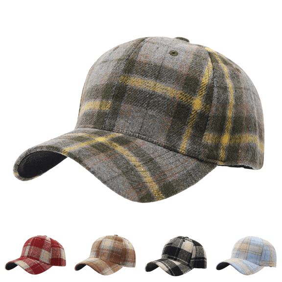 Clossjun Women Men Stylish Plaid Baseball Cap Fall Winter Warm Classic Hat Soft Casual Dad Hat for Outdoor Sport Light Gray