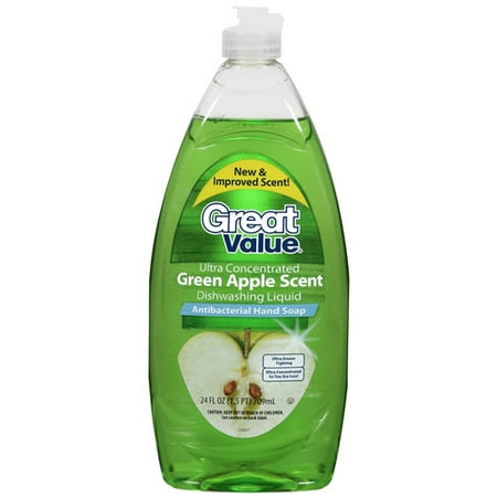Great Value Ultra Concentrated Green Apple Scent Dishwashing Liquid, 24 Fl. Oz.