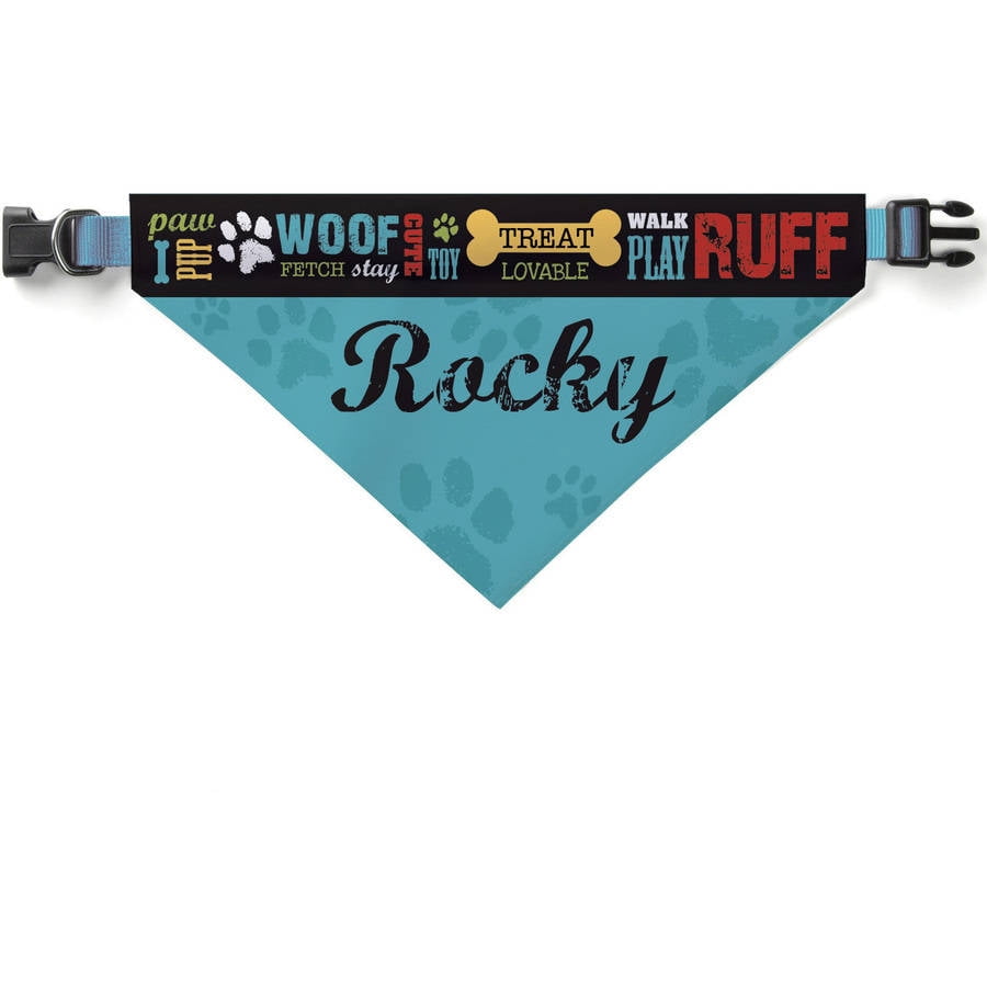 Personalized Woof! Dog Bandana Collar Cover, Blue