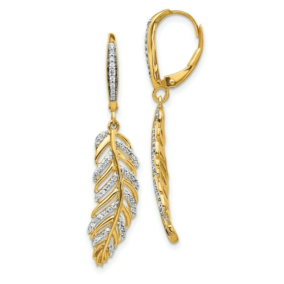14K Yellow Gold Diamond Fancy Feather Earrings (0.346Ct)