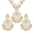 thumbnail image 3 of South Indian Bollywood Gold Plated Kundan White Stone Guttapusalu Pearl Bridal Long Necklace with Drop Earrings Jewelry Set, 3 of 7