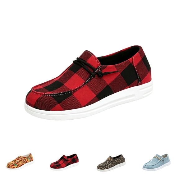 Domzle Women's Canvas Loafers, Comfortable Slip-On Walking Shoes Breathable Upper, Various Print Patterns Flexible Boat-Shoe Styling, Easy On and Off for Travel, Commuting and Everyday Wear