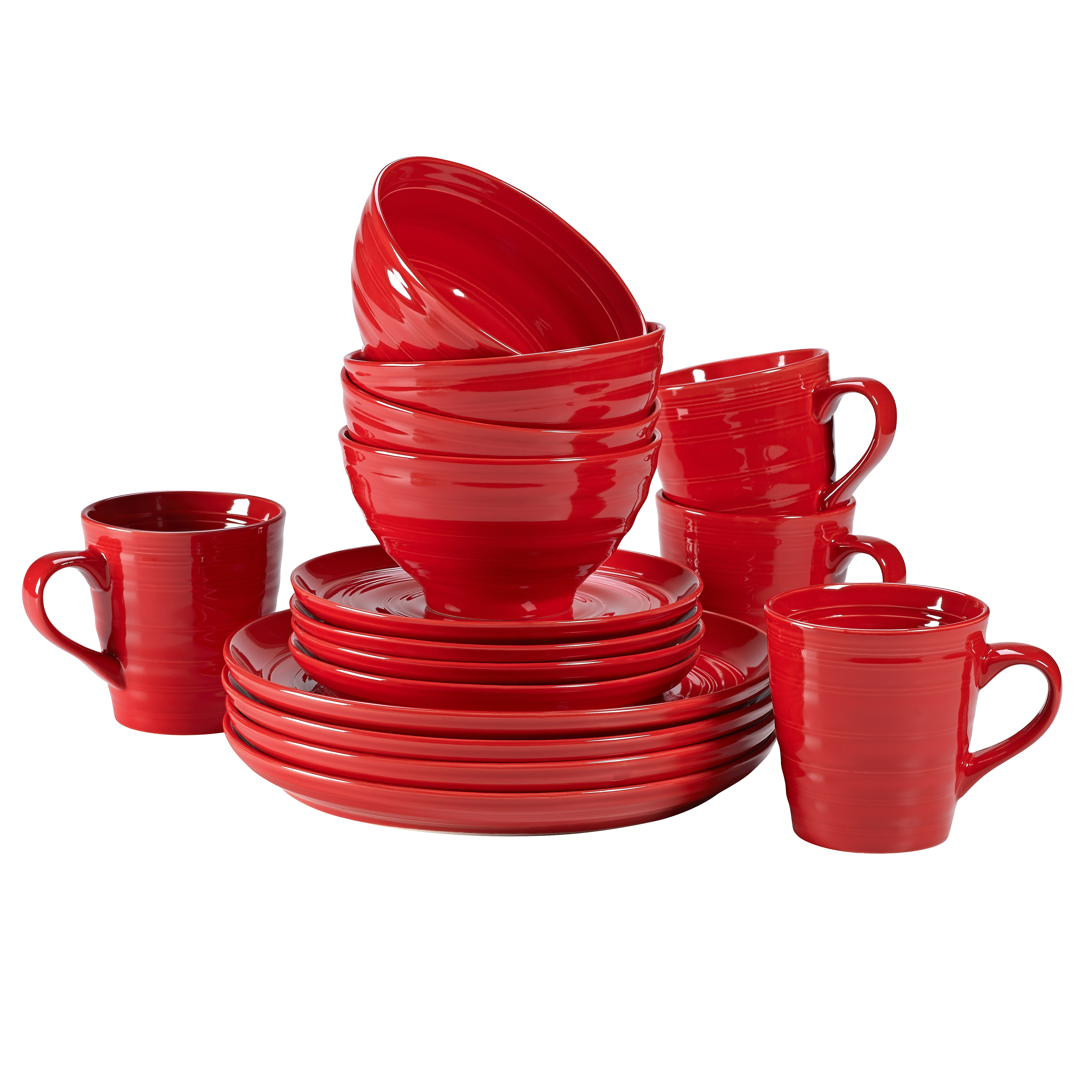 Woven Paths Farmhouse 16-Piece Dinnerware Set, Red