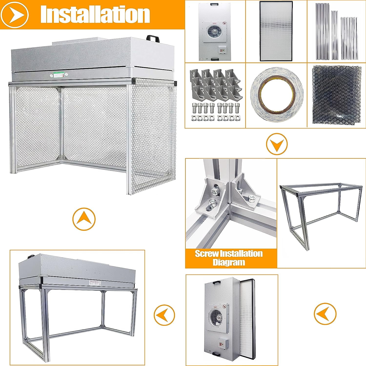 EQCOTWEA Vertical Laminar Flow Hood Air Flow Clean Bench Dust Free Room Workshop with HEPA-Filter