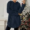 thumbnail image 2 of Women's Fuzzy Knit Hoodies Drawstring Pullover Sweater Casual Plush Warm Long Sleeve Loose Tunic Tops for Leggings (M, Navy), 2 of 8