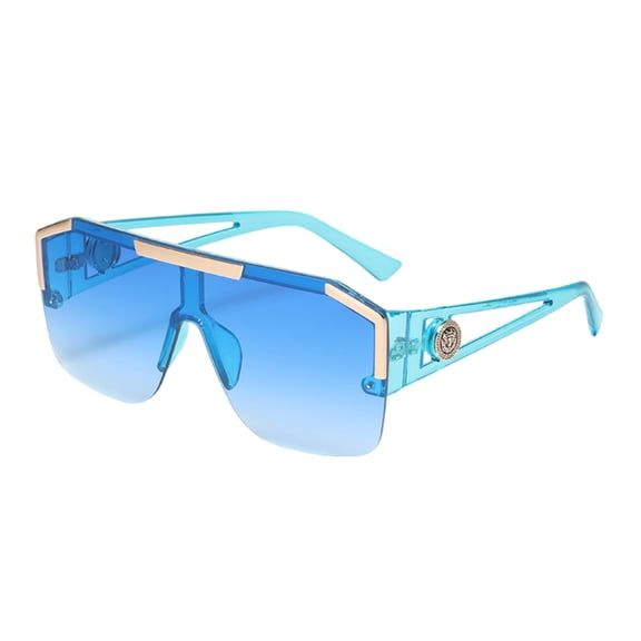 HEVRJEWJD Square Oversized Sunglasses Flat Top Shield Sun Glasses for Men Women One Lens Square Shades Glasses Cycling Square Shield Flat Top Frameless Shades for All Ages Blue 14.5cm