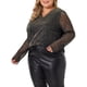 thumbnail image 4 of Blusa de manga larga transparente con brillo de strass para mujer de tallas grandes Agnes Orinda 2X negra, 4 of 6