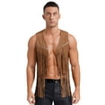 thumbnail image 3 of TTAO Mens 2Pcs Faux Suede Cowboy Clothes Carnival Fringe Vest Tops Rave Outfits with Tassel Assless Chaps Set Brown M, 3 of 7