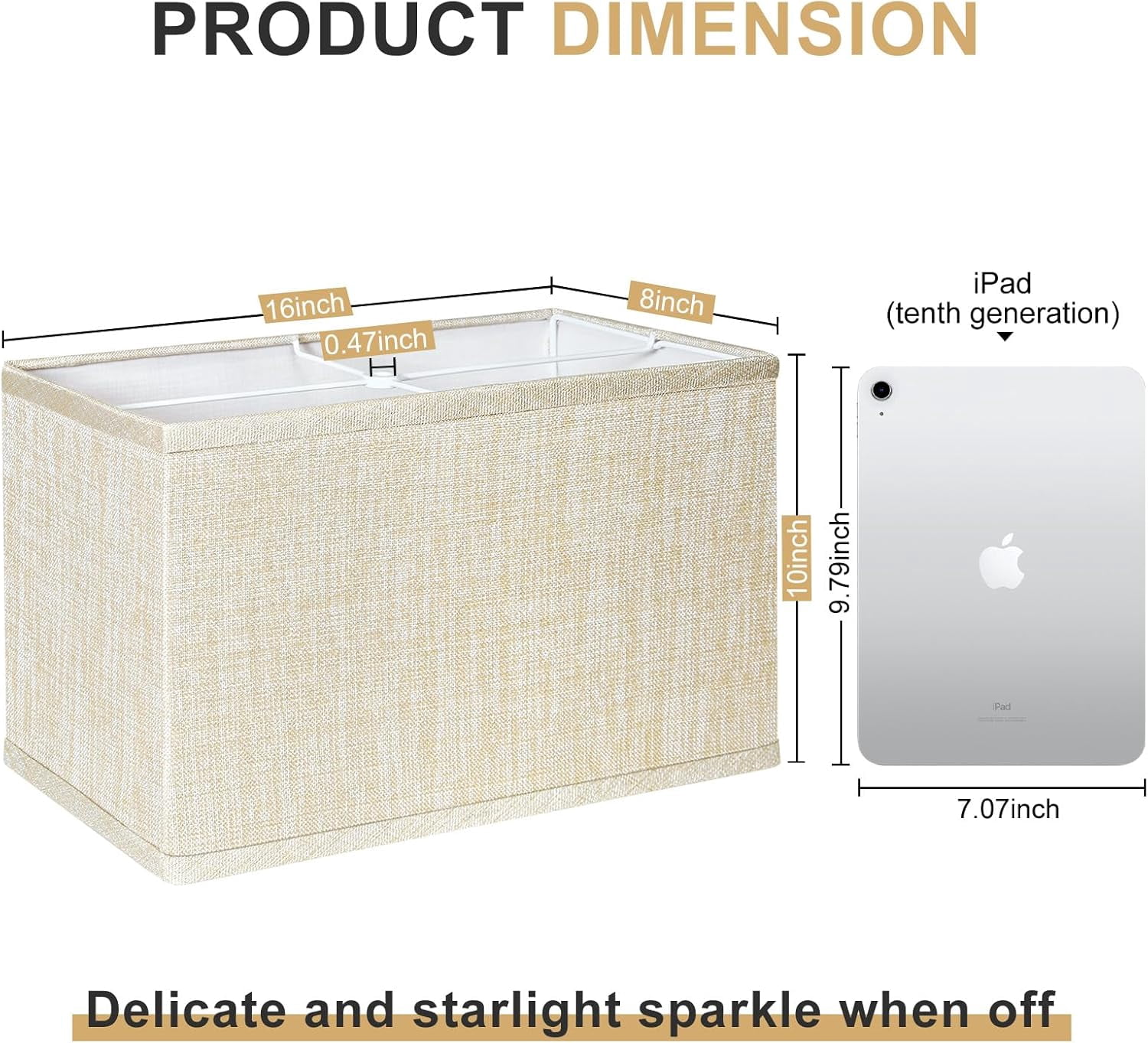 Rectangle Lamp Shades Set of 2,Champagne Beige Lamp Shades for Table Lamps, 16"L x 8"W x 10"H, Natural Linen Fabric Replacement Lampshades for Floor Lamp, Spider, Harp Holders Included, Easy Assembly