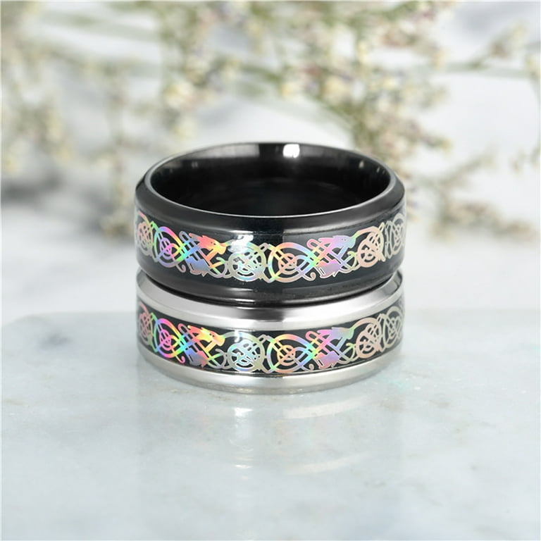 Anvazise Unisex Ring Wide Smooth Surface Stainless Steel Colorful Dazzling  Pattern Finger Ring Fashion Jewelry Black US 7 