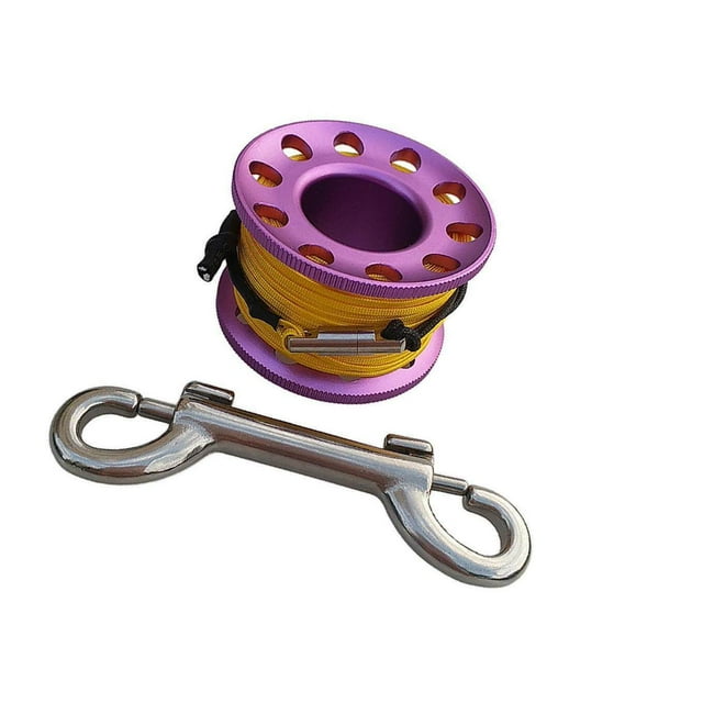 15m Scuba Diving Aluminum Alloy Spool Finger Reel Snap Compact with Bolt Snap Hook Purple