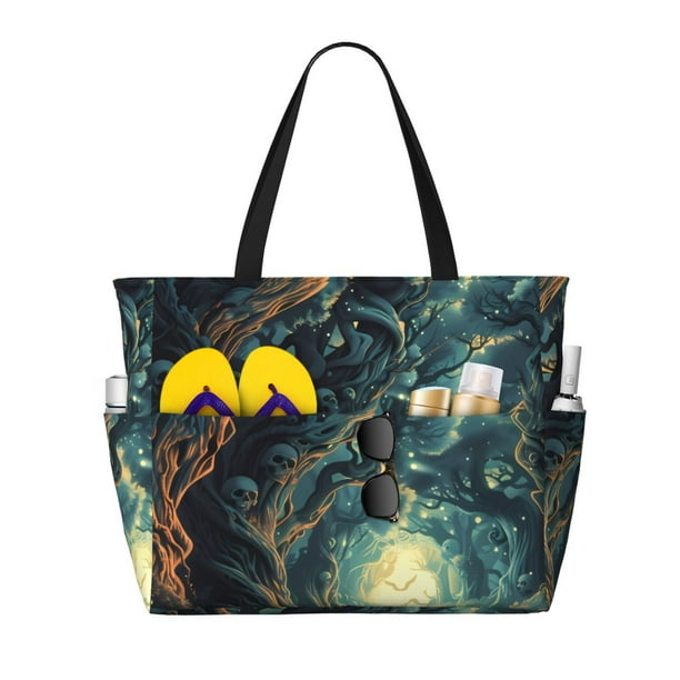Fotbe Enchanted Forest Skull Path Bolsa de Viaje para Playa - Resistente al Agua, Bolsa Tote de Gran Capacidad y Ligera con 7 Bolsillos para Mujeres y Hombres