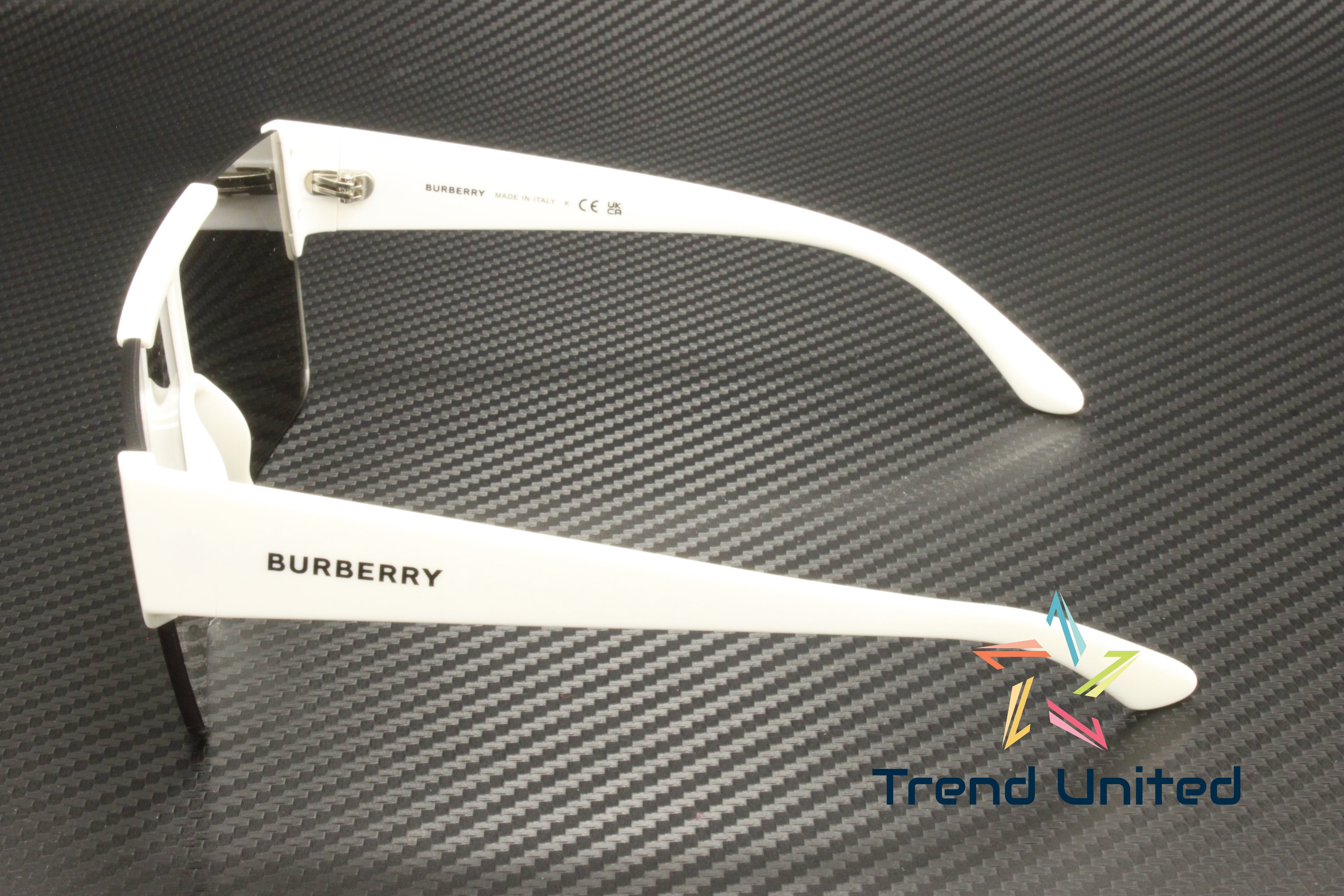 Burberry Men's White Flat Top Shield Sunglasses with Brand Graphic Mirror Lens Made in Italy