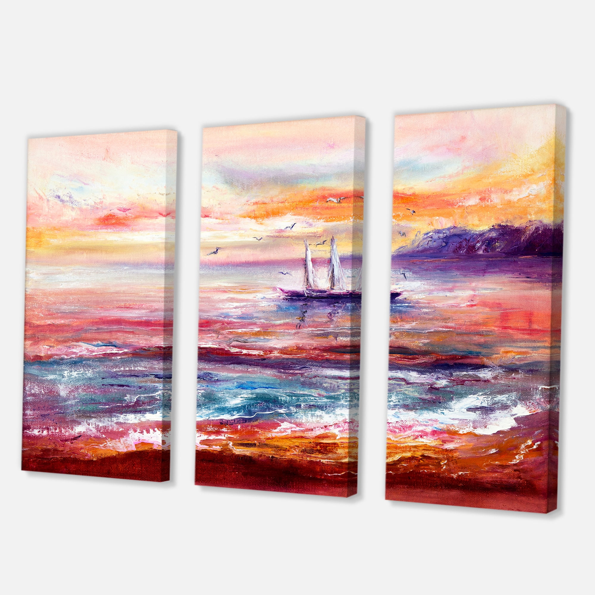 Designart ' Boat On The Ocean During VIbrant Sunset Glow ' Nautical & Coastal Canvas Wall Art Print