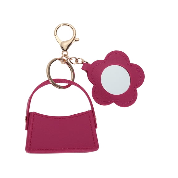 Unique Bargains 1 Pc Handbag Charms Keychains Durable Flower Mirror Bag Accessories Rose Red