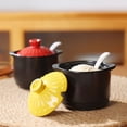 thumbnail image 6 of Retro Casserole Shape Sugar Bowl, Color Lid Salt Pig With Ceramic Spoon, Ceramic Sugar Pot, Porcelain Spice Jars-green-3 Set, 6 of 7