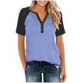 thumbnail image 5 of VBVC No Boundarie Women's Plus Color Block T-Shirts,Ladies Button-Down Basic Tees,V-Neck Short Sleeve Tops For Women,Navy,S-5XL, 5 of 9