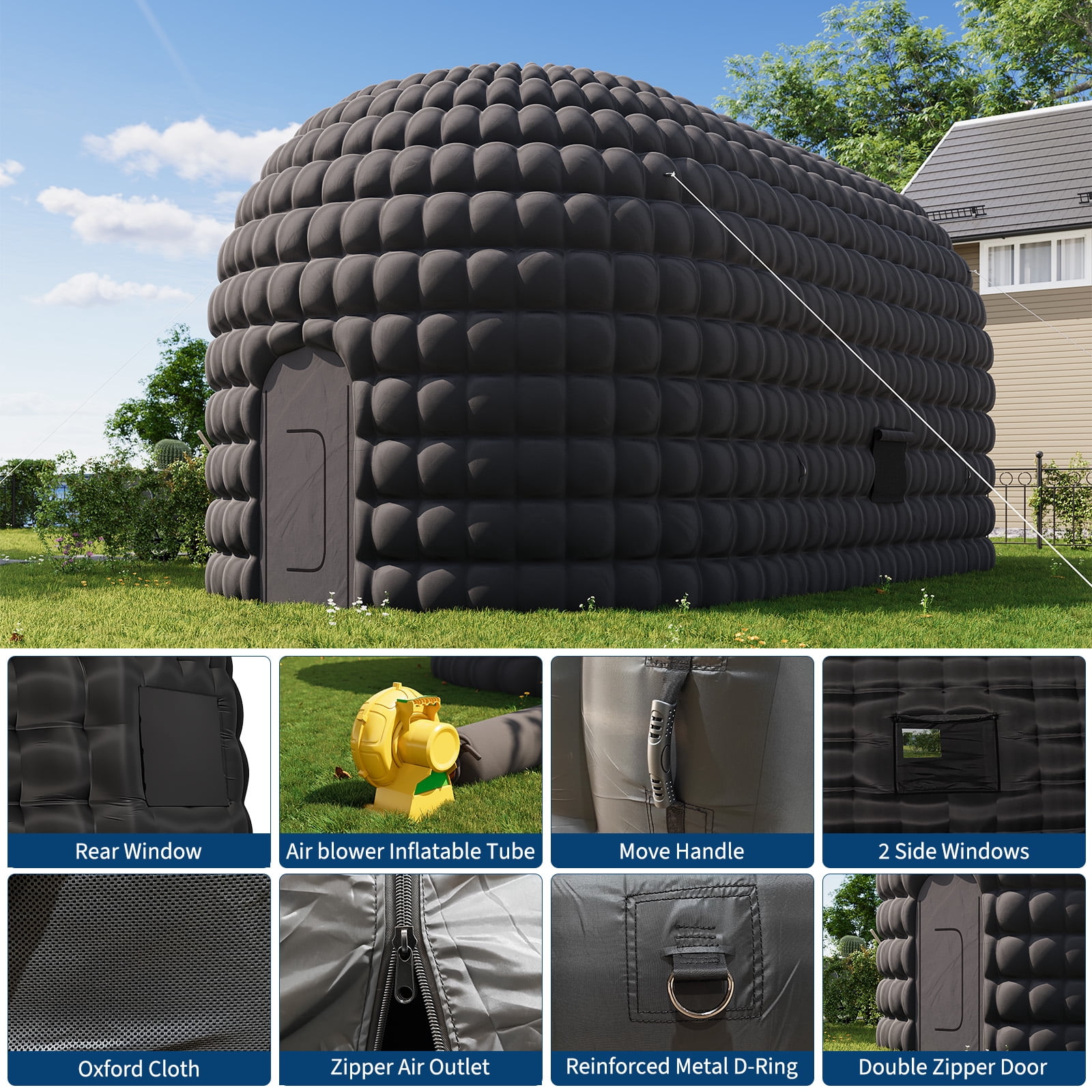 Inflatable Nightclub Party Tent 33.5x18.4x14.8ft, Portable Blow Up for Birthday, Wedding, Rental, Black