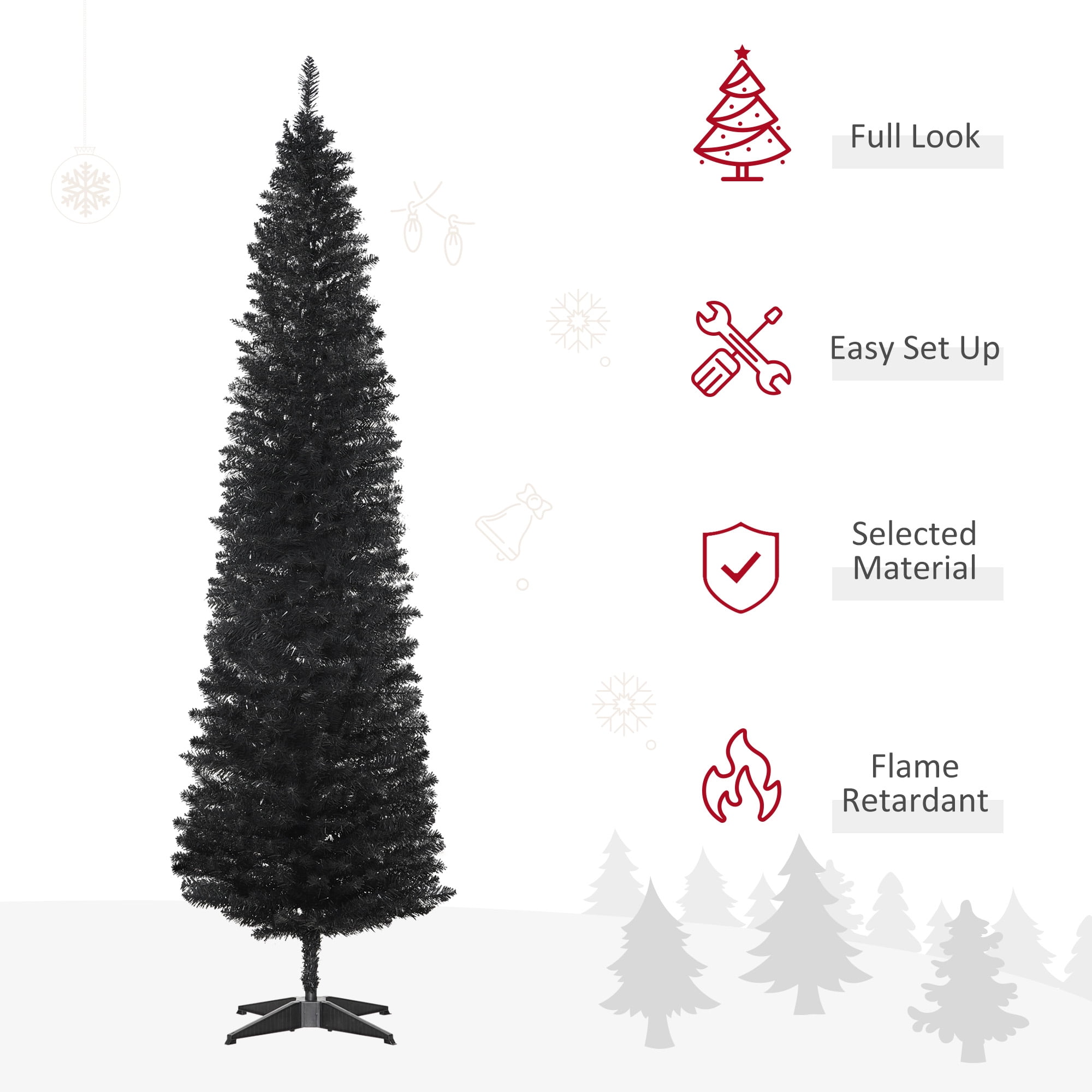 Astoutdoor Artificial Christmas Tree, Black, Plastic, 7 ft, Slim Pencil Style, 499 Tips