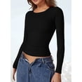 thumbnail image 5 of Women'S Crewneck Long Sleeve Shirt Double Lined Basic Tees Side Ruched Going Out Crop Tops, 5 of 10