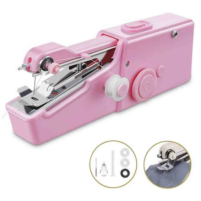 Portable Sewing Machine Handheld,Mini Cordless Electric Sewing Machine, Quick Handy Stitch for Fabric Clothing Kids Cloth Pet Clothes PINK