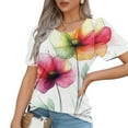 thumbnail image 2 of HAPIMO Women' Plus Size Crew Neck Tees Summer Tops for Women Fashion Clothes Flower Print Tops Casual Loose Elegant Pleated Blouses Flowy Dressy Tunic Multicolor S, 2 of 6