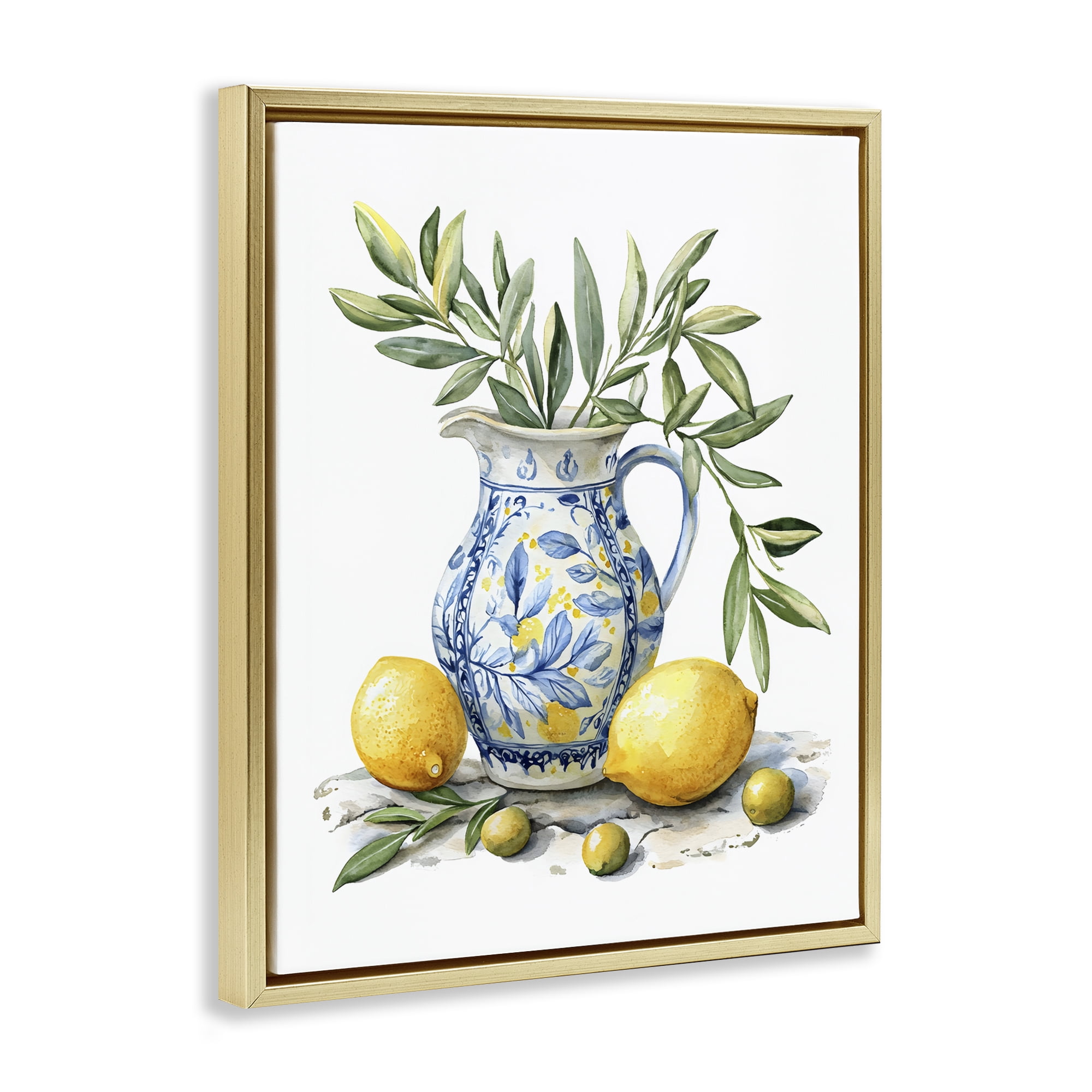 Stupell Industries Lemon & Olive Branch Still Life Gold Framed Floater Canvas Wall Art, design by LSR Design Studio