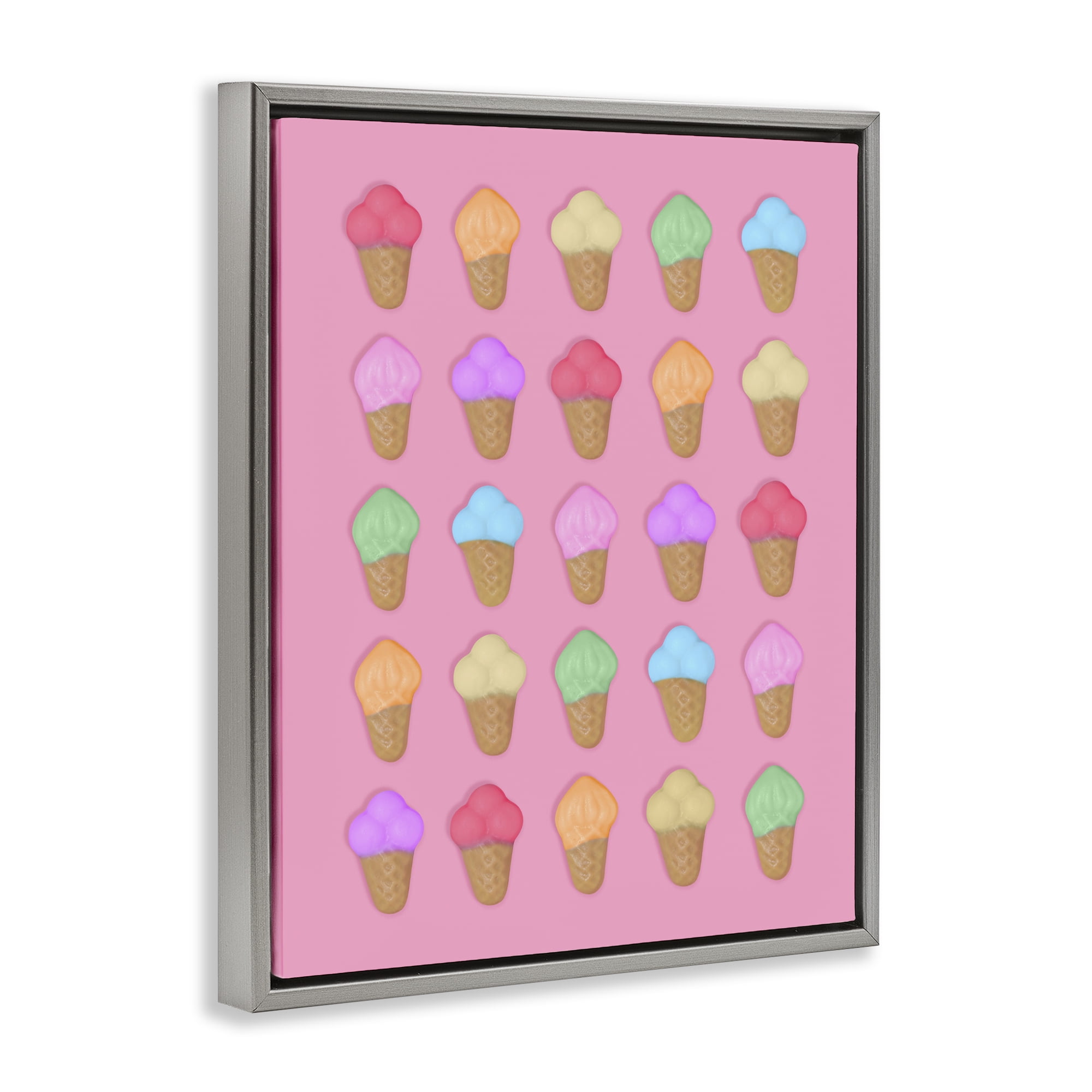 Stupell Industries Ice Cream Candies on Pink Gray Framed Floater Canvas Wall Art, design by LISH Creative