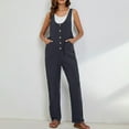 thumbnail image 4 of Women's Casual Tank Top Jumpsuit Summer Button Down Harem Leg Jumper with Pocket Loose Roll-Up Pants Athletic Overalls, Dark Gray, S, 4 of 7