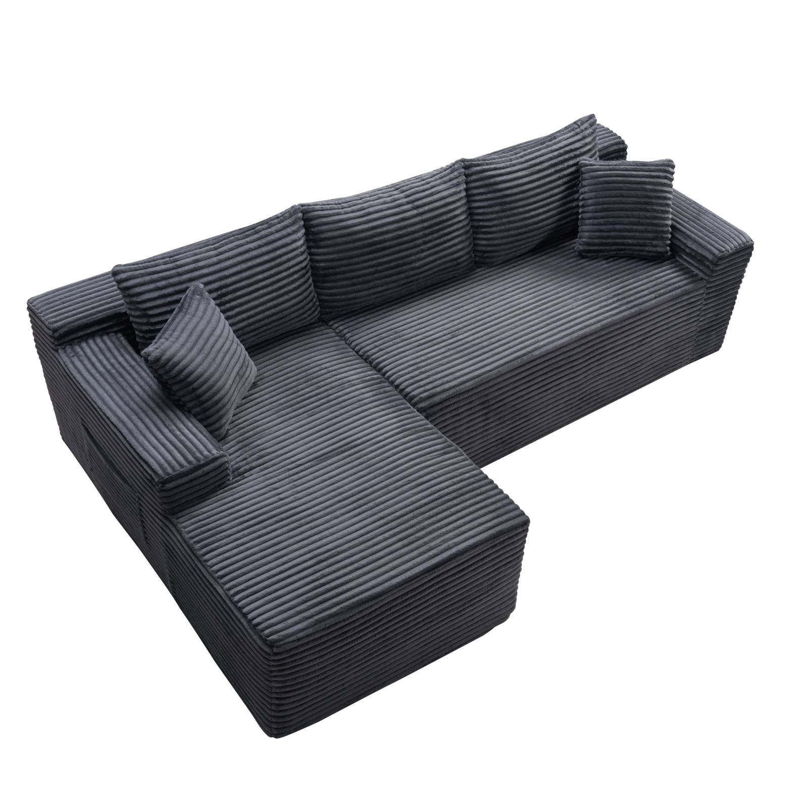 L-Shape Cloud Couch Modular Sectional Sofa Corduroy Boneless Sofa Couch with Chaise, No Assembly Sofa for Living Room, Grey