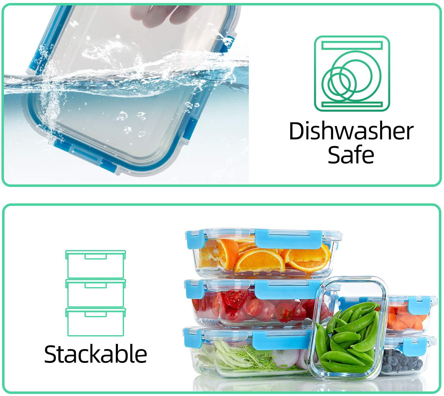 10 Pack Glass Meal Prep Containers, Food Storage Containers Lids Airtight,  Glass Microwave, Oven, Freezer and Dishwasher Safe