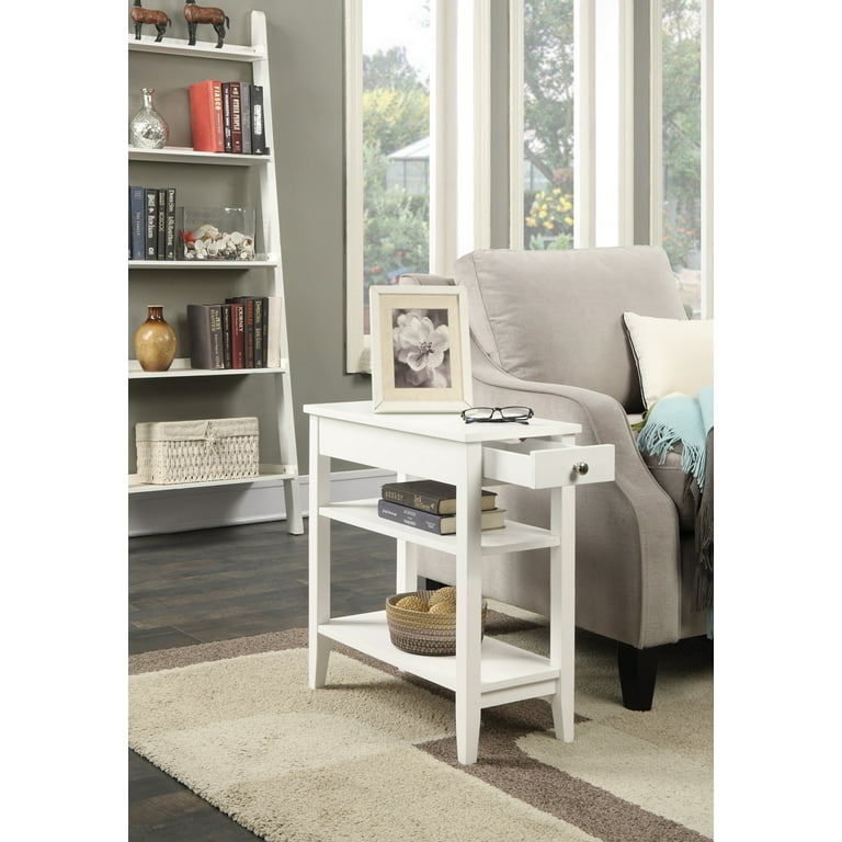 Convenience Concepts American Heritage 1 Drawer Chairside End Table with Shelves White