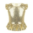 thumbnail image 3 of Oyolan Kids Girls Sequins Ruffled Top Mermaid Costume Flutter Sleeve Peplum Blouse for Carnival Performance Gold 14, 3 of 7