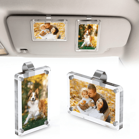 Meilimei 4 Pack Car Picture Holders, Acrylic Magnetic Visor Photo Frame for 2.4"x3.5" Wallet Size Photos, Easy Swap for Car Sunvisor Display (Fits Visor up to 0.78")