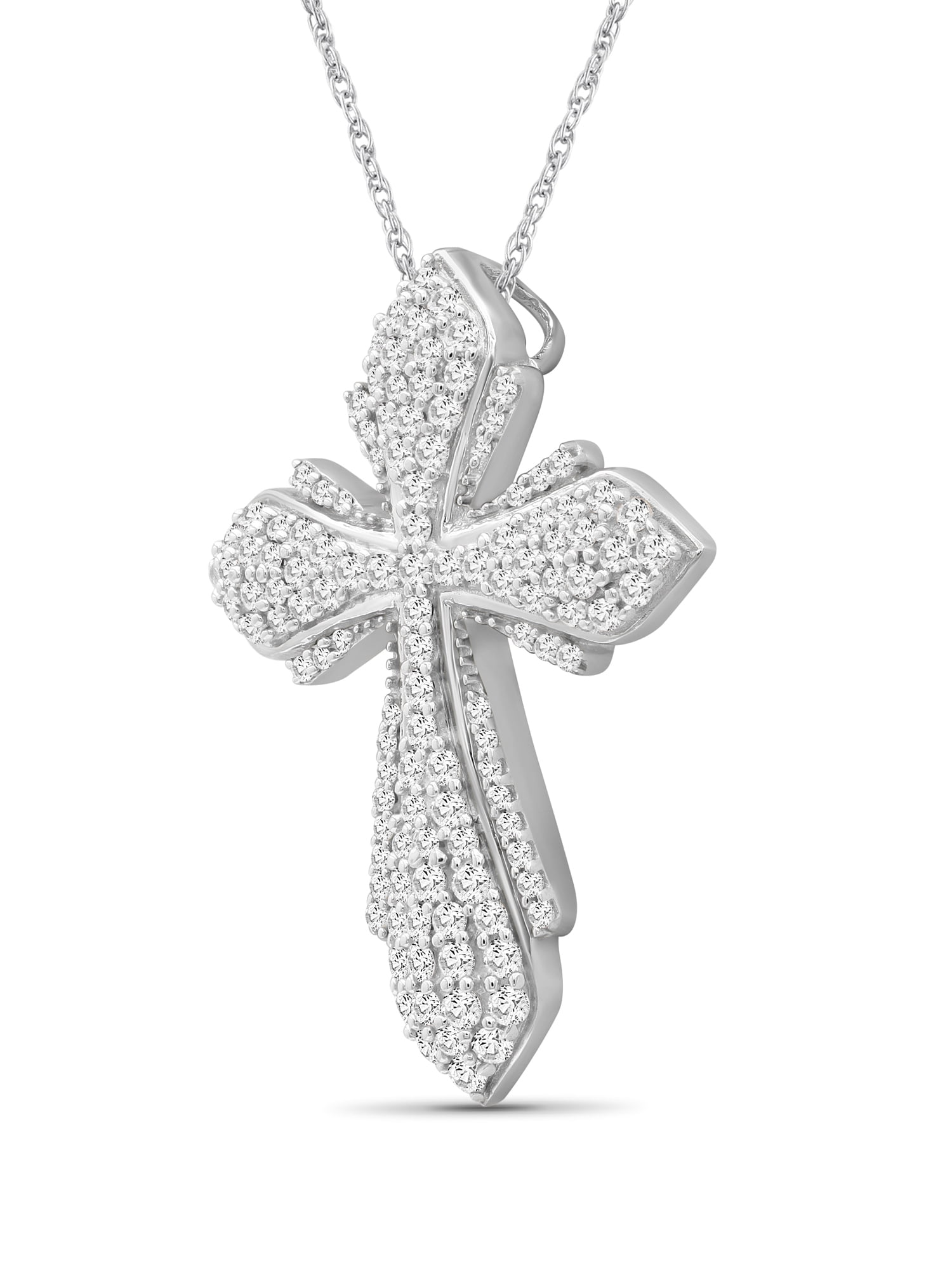 JewelersClub Sterling Silver 1.00 CTW Diamond Cross Pendant Necklace for Women White Diamonds + 18” Rope Chain Included JewelersClub Sterling Silver
