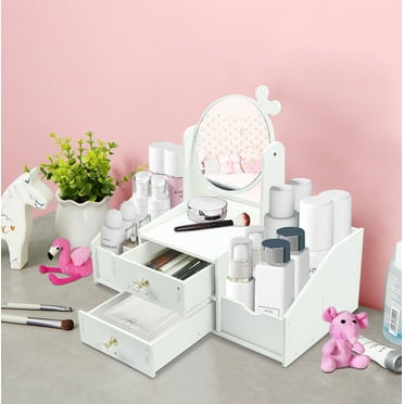 Garmic Makeup Organizer with Mirror for Vanity, Cute Countertop Jewelry Cosmetic Skincare Boxes with Drawers for Bathroom Counter Dresser