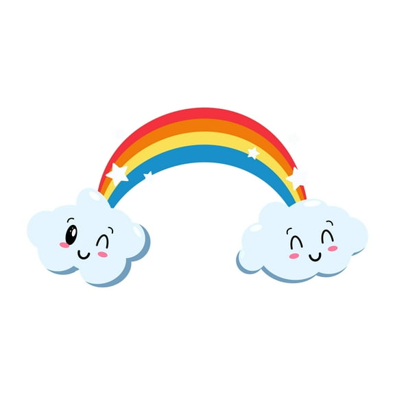 DAYCARE - Easy To Apply Kids Playroom Kindergarten Multicolored Rainbow Décor Smiley Clouds Design Removable Vinyl Child Care Wall Decal Sticker 20" x 10"