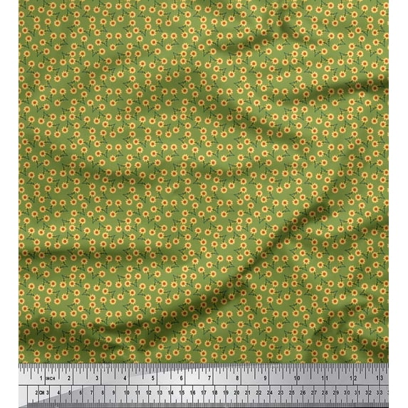 Soimoi Rayon Crepe Fabric Leaves & Floral Small Print Sewing Fabric Yard 46 Inch Wide