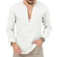 thumbnail image 2 of IROINNID Plain Long Sleeve Shirts for Men Loose Formal Solid Color Shirt Top Turndown Collar Blouse & Shirt ,White, 2 of 7