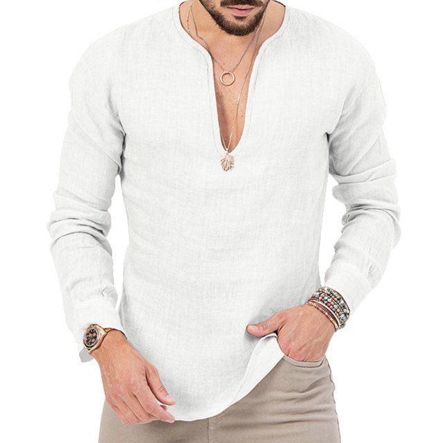 Blusas y camisas de manga larga con cuello en V Camisa formal con estampado de color para hombre N Blusa y camisa de manga larga con cuello vuelto Blusa para hombre