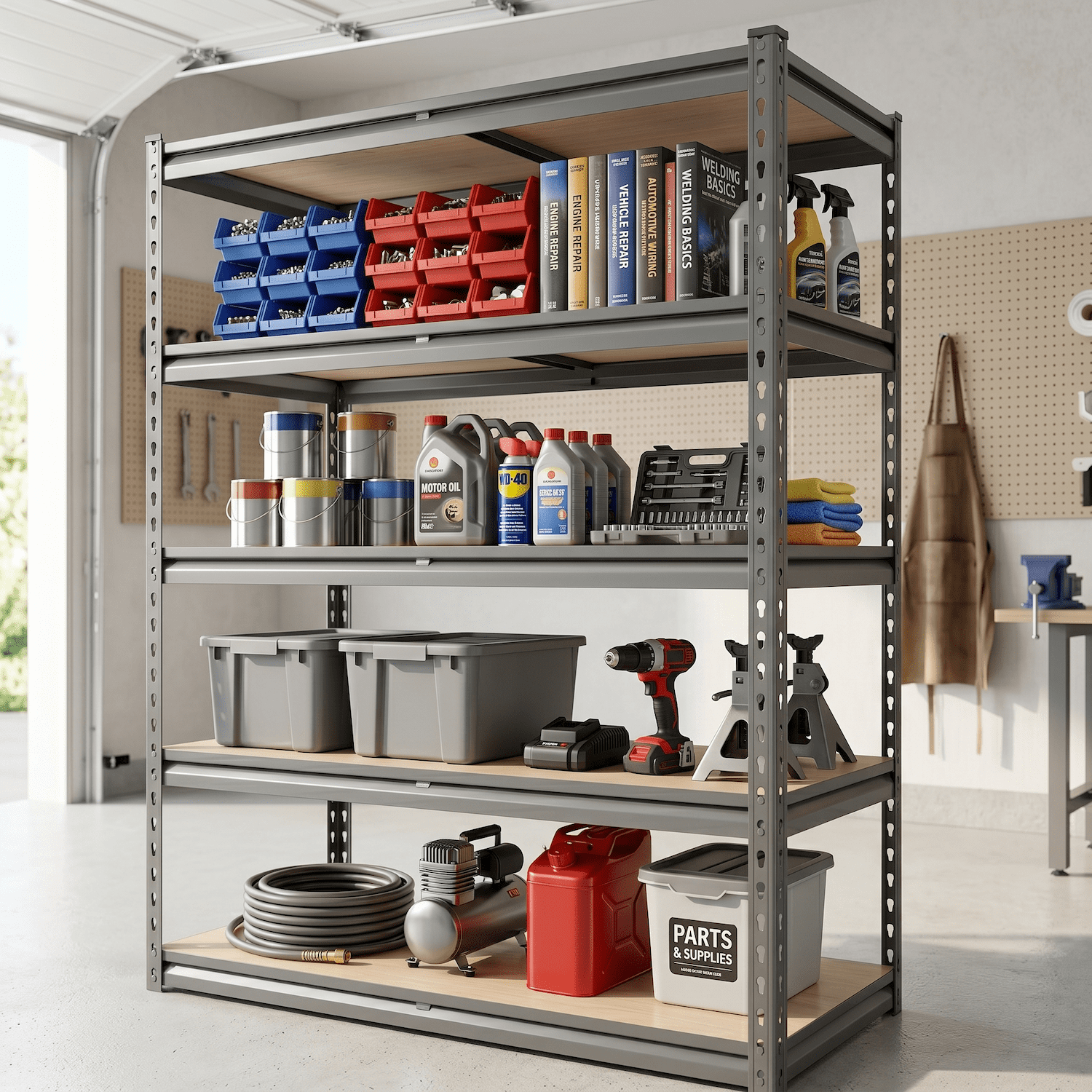 Xiweot Heavy Duty Garage Storage Shelves, 2000 lbs Metal Shelving Unit, 5 Tier Adjustable Garage Shelves, 60"H x 12" D x 28" W Freestanding Steel Shelving Rack for Basement, Pantry, Warehouse