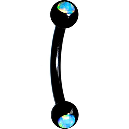 Black Eyebrow Ring - Body Candy Black Anodized Steel 3mm Iridescent Blue Accent End Curved Eyebrow Ring 16 Gauge 5/16