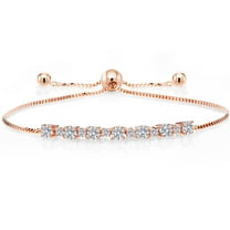 Gem Stone King 18K Rose Gold Plated Silver White Lab Grown Diamond Bracelet for Women | 0.88 Cttw | Round 3MM and 1.7MM | Gemstone April Birthstone | Fully Adjustable up to 9 inch