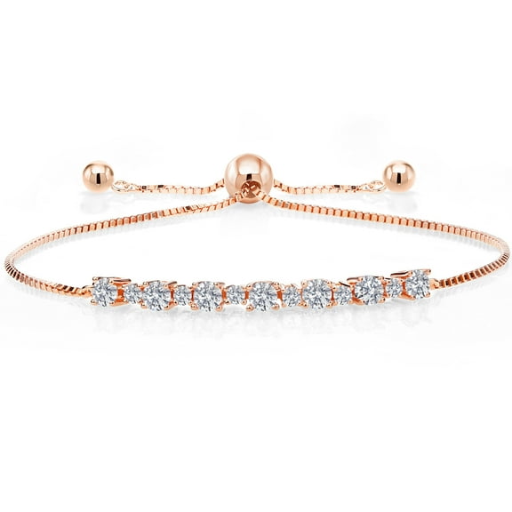 Gem Stone King 18K Rose Gold Plated Silver White Lab Grown Diamond Bracelet for Women | 0.88 Cttw | Round 3MM and 1.7MM | Gemstone April Birthstone | Fully Adjustable up to 9 inch