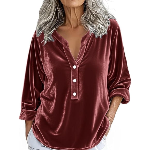 Chemise Décontractée Rétro à Manches Longues avec Col, Blouse Coupe Ample, Haut Uni pour Usage Quotidien