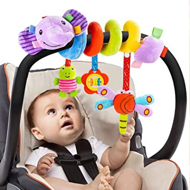 BelleStyle Juguete Colgante En Espiral Para Carrito Y Cuna | Elefante Con 5 Piezas: Sonajero, Mordedor Y Chirriador | Estimulación Sensorial Para Bebés De 0+ Meses